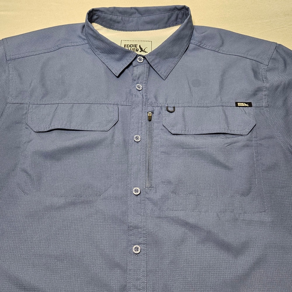 Eddie Bauer Fishing Shirt Mens XL Blue Short Sleeve Ripstop Utility Hiking Top‎